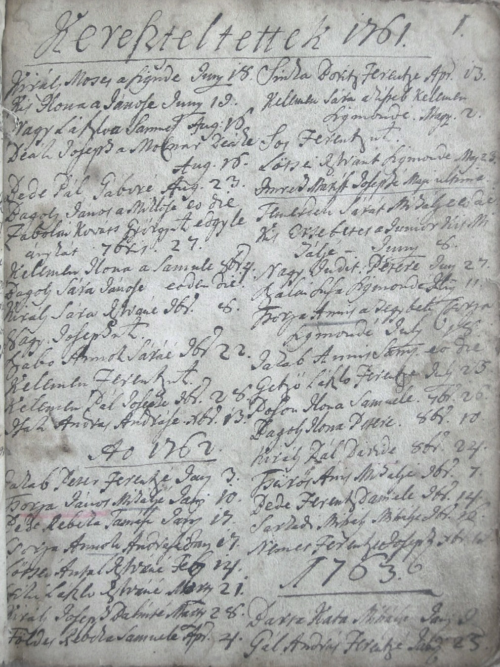 Papolc, Háromszék vármegye, református anyakönyv 1761.